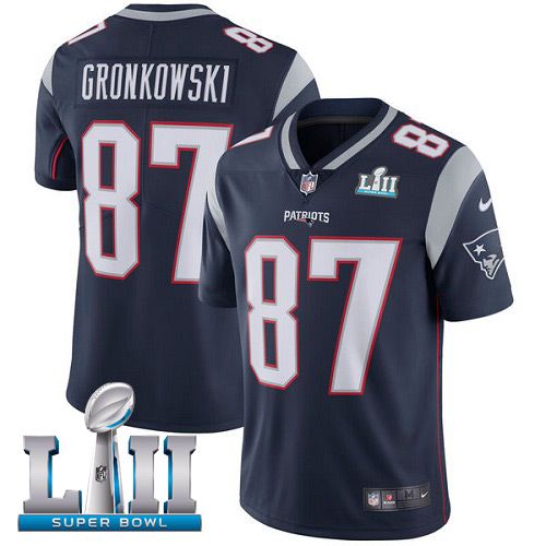 Men New England Patriots #87 Gronkowski Blue Limited 2018 Super Bowl NFL Jerseys->->NFL Jersey